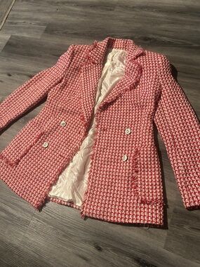 Women’s Red Tweed Double-Breasted Blazer Jacket